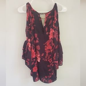 BCR, Flowered blouse black background red flowers, for woman, size "L",
